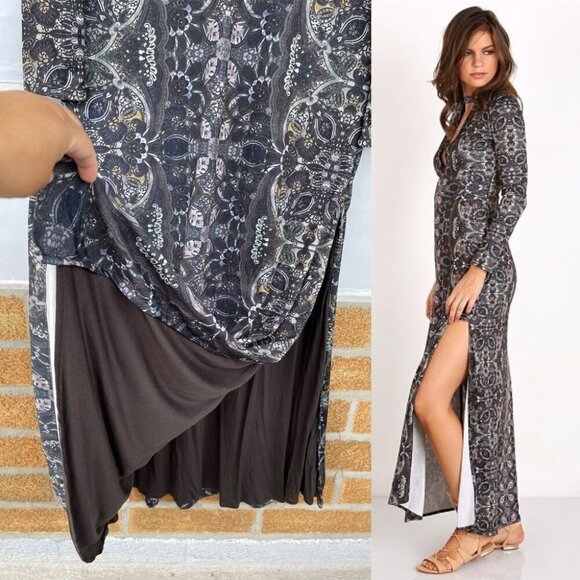 Free People Cabaret Long Sleeve Maxi Dress Dark Combo XS - Picture 3 of 15